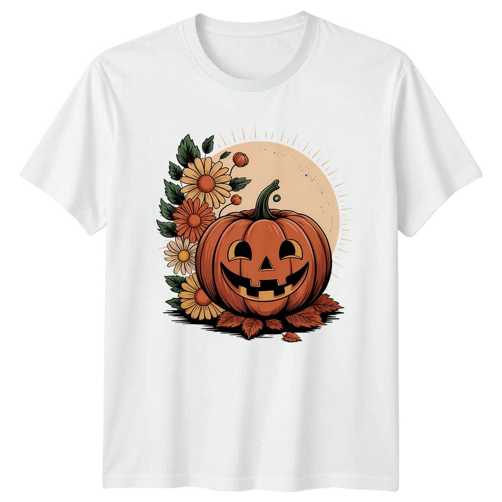 Jack O Lantern Floral Halloween T-Shirt Autumn Fall Leaves Gift For Him Her