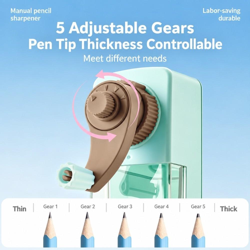 Auto Feed Pencil Sharpener 5 Gears Adjustable Tip Thickness Manual Pencil Sharpener Students