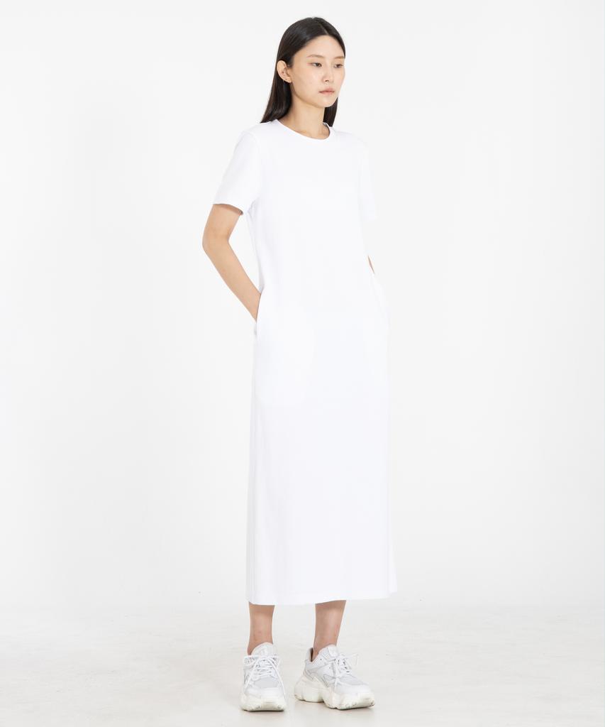 Row To Row Wrd051 Knit Cotton Slim Long Dress (White)