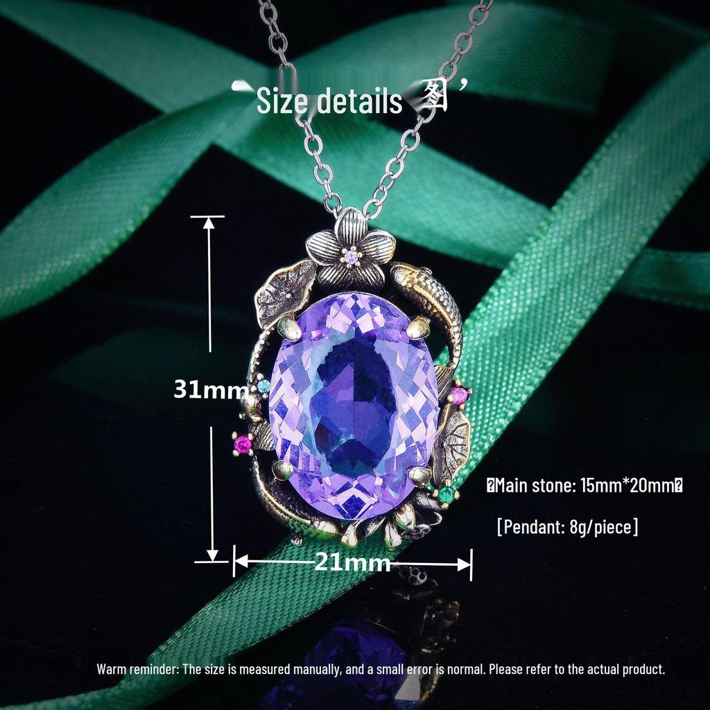 Итальянский ретро-филигранный комплект украшений «Двойная рыба-лотос»: Браслет «Листья лотоса», подвеска с драгоценными камнями, серьги и кольцо.