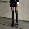 Autumn Winter Street Style Stretch Over The Knee Boots Women Fashion Round Toe Square Platform Heels Long Booties