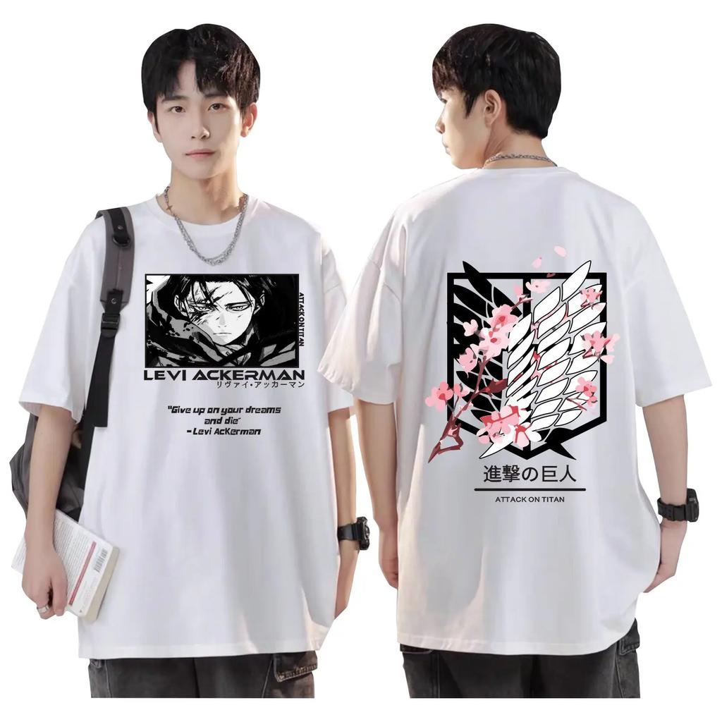 Patterned printed T-shirt with "Attack on Titan" cartoon design - pure cotton men and women trendy and versatile for the street
