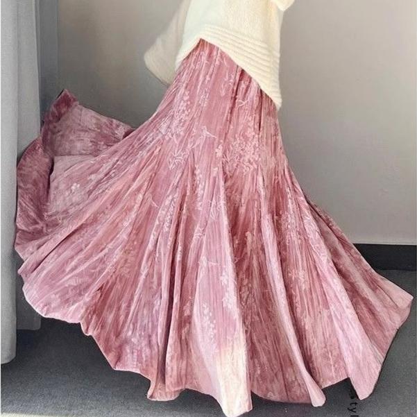 Ретро женская бархатная длинная юбка с принтом, осенне-зимняя теплая расклешенная А-силуэта