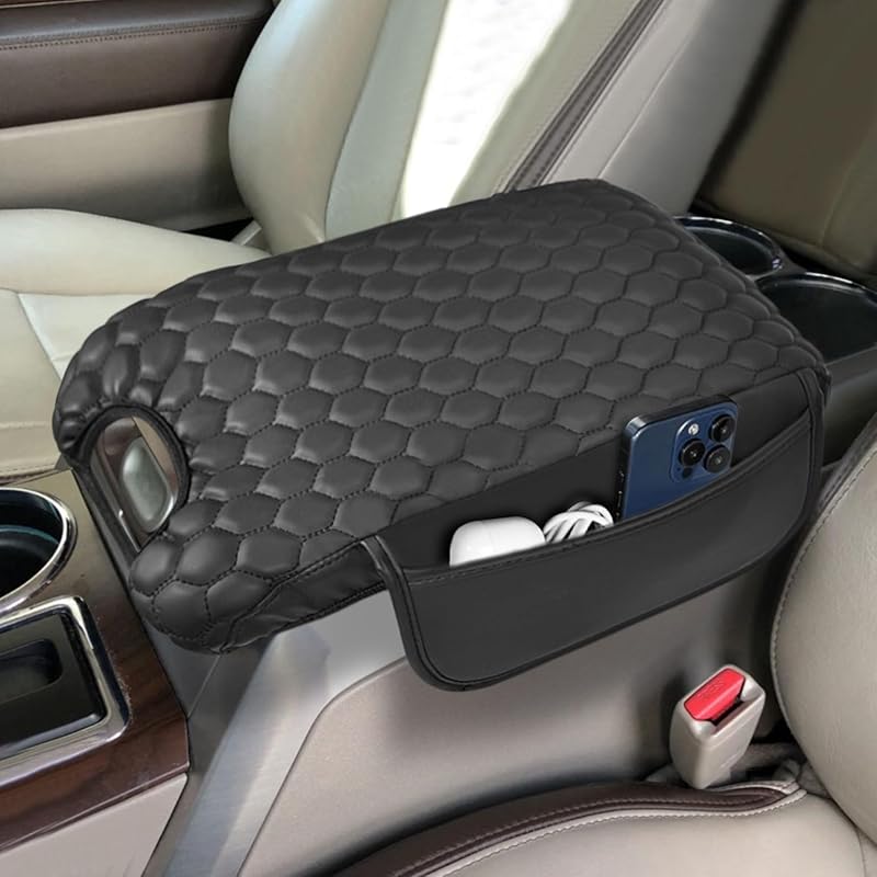 Center Console Cover Compatible With 2015-2025 Ford F150, 2017-2025 F250 F350 F450 With 40/20/40 Jump Seat, Leather Armrest Cover Middle Console