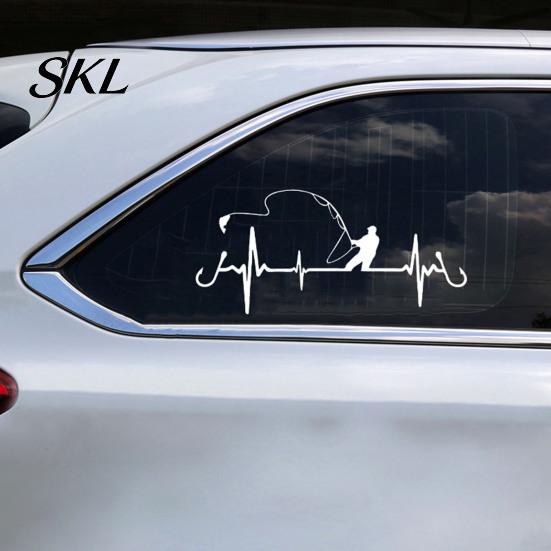 Decorative Auto Accessory for Anglers Fishing Heartbeat Car Sticker Decal, 6.7" x 3.1" Waterproof Vinyl Window Decal PVC Vehicle Graphic Decoration,