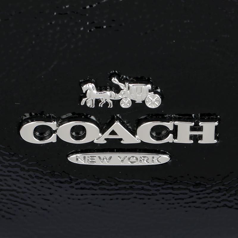 COACH CARMEN 20 brand logo zipper closure patent leather shoulder crossbody handbag small women's black