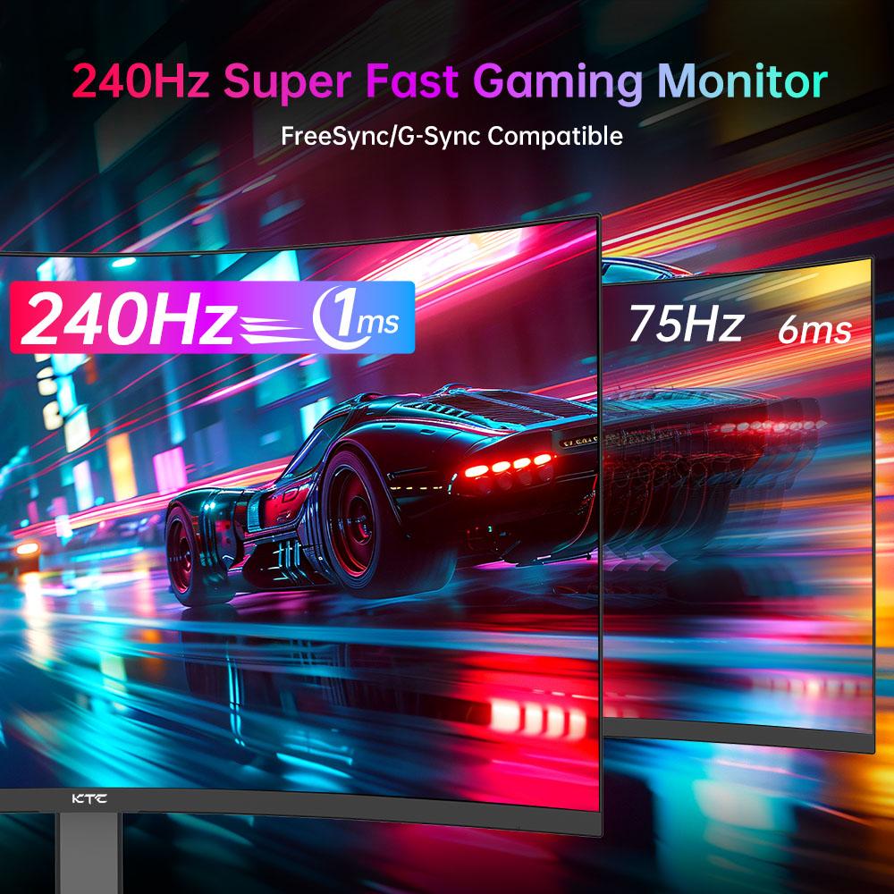 KTC Игровой монитор H27S25E 27 ДЮЙМОВ QHD 240 Гц с высоким разрешением 2K QHD и кривизной 1000R