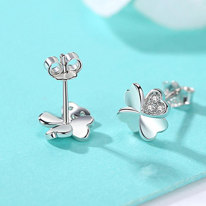 Нежные маленькие серьги, серьги для девочек, модные простые серьги с четырехлистным клевером из циркония, женские серьги