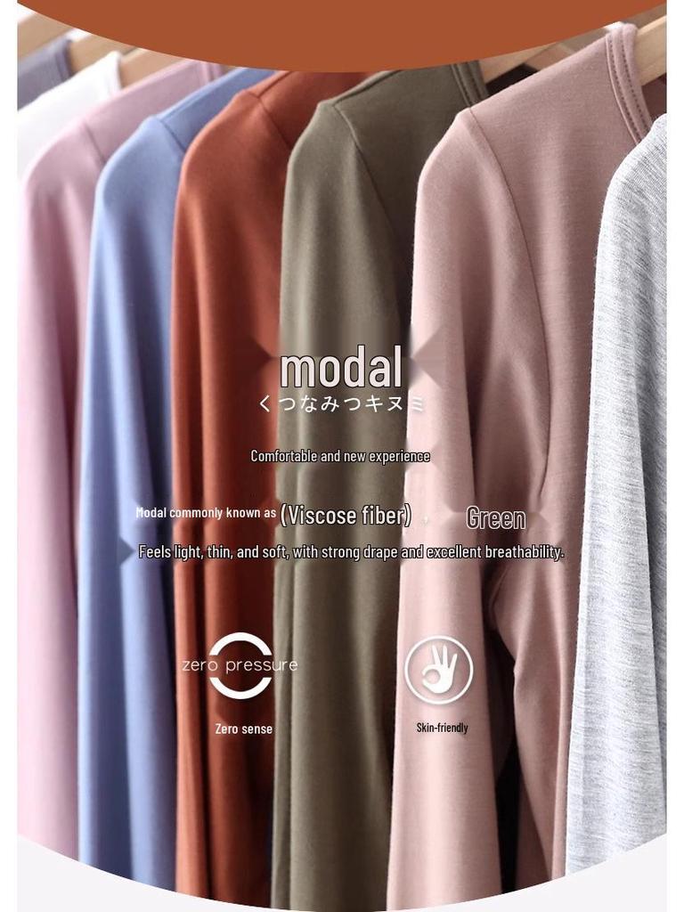 Модальная женская базовая рубашка с длинным рукавом и нагрудными вкладышами, без косточек, с интегрированной чашкой, осенне-зимняя верхняя одежда и одежда для сна