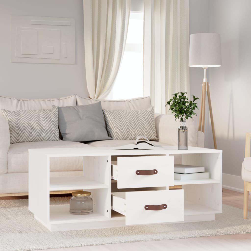Vidaxl Stolik Kawowy, Biały, 100X50X41 Cm, Lite Drewno Sosnowe