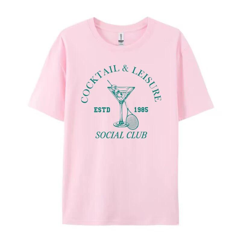 Cocktail Leisure Retro Graphic Tees Women Vintage Tennis Sport TShirt Short Sleeve Cocktail Lover T Shirt Unisex Vacation Tops