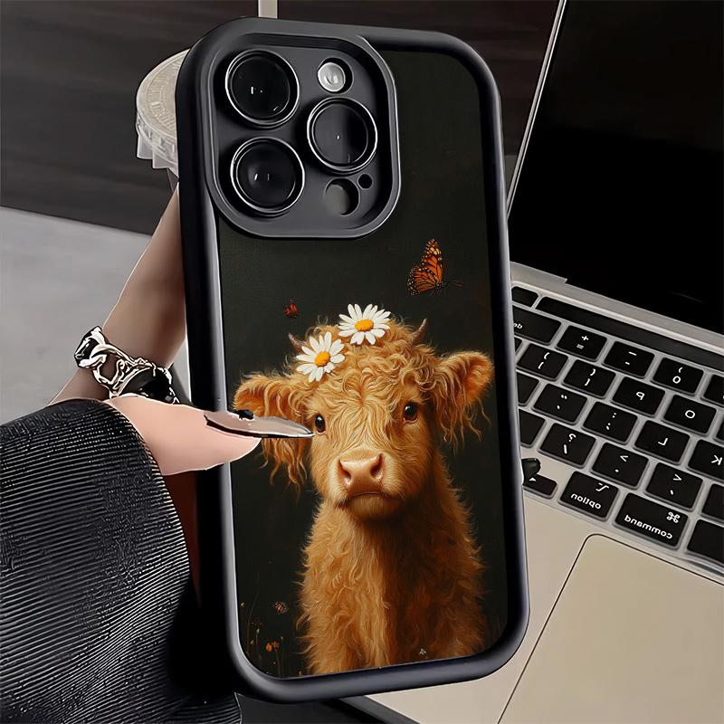 Чехол для телефона iPhone 17 Air 16E 15 16 Pro Max Милый чехол с шотландской коровой 14 Plus 13 12 Mini Мягкий силиконовый чехол Fundas