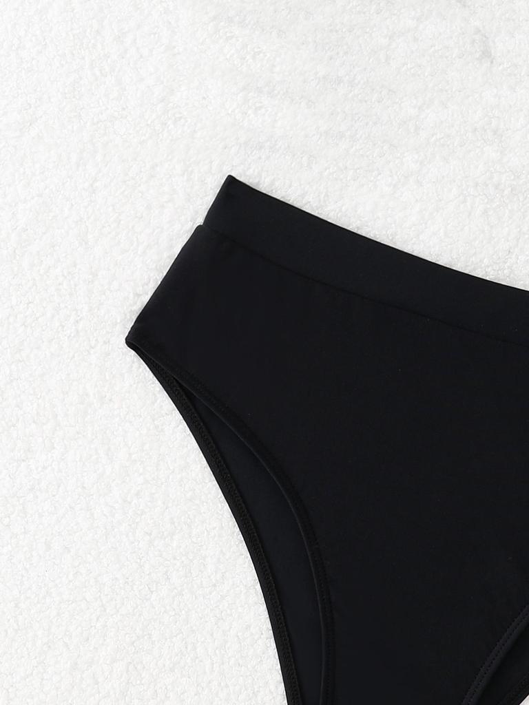 Женский раздельный купальник-бикини однотонный с высокой талией