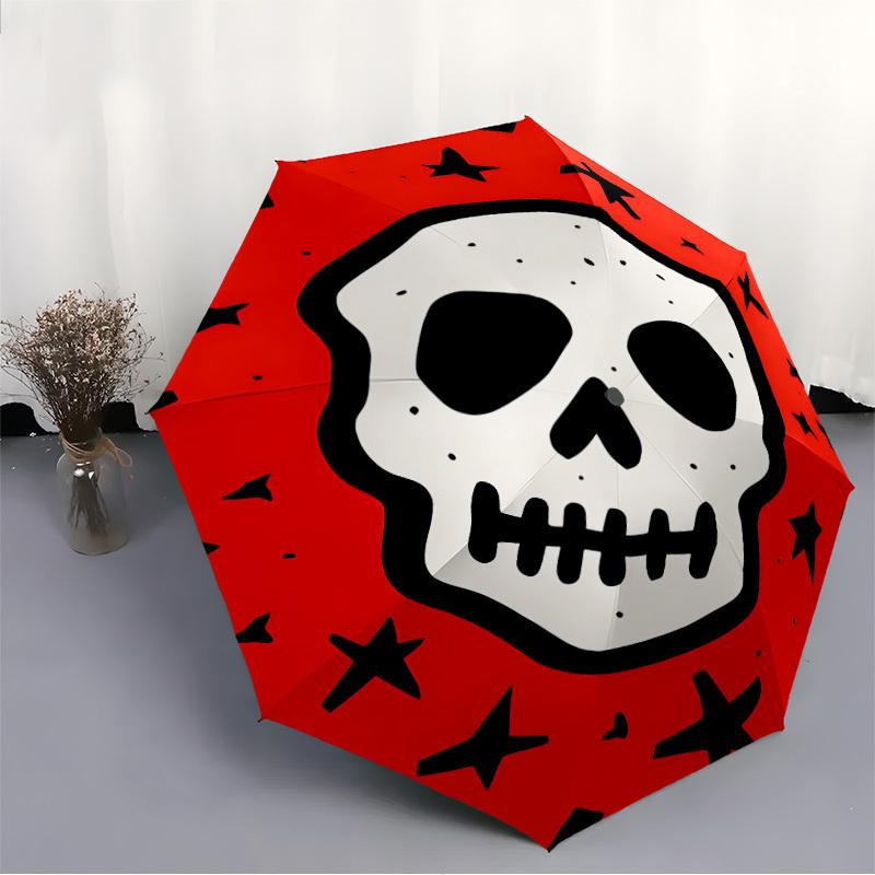 1pc Skull Red Automatic Umbrella | Portable Foldable 8-Rib Manual Open, Cute Birthday & Holiday Gift for Outdoor yy260107071