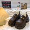 Retro Black Big Head Heightening Thick Bottom Women's Shoes New Style Versatile Loafers British Style Small Leather Shoes