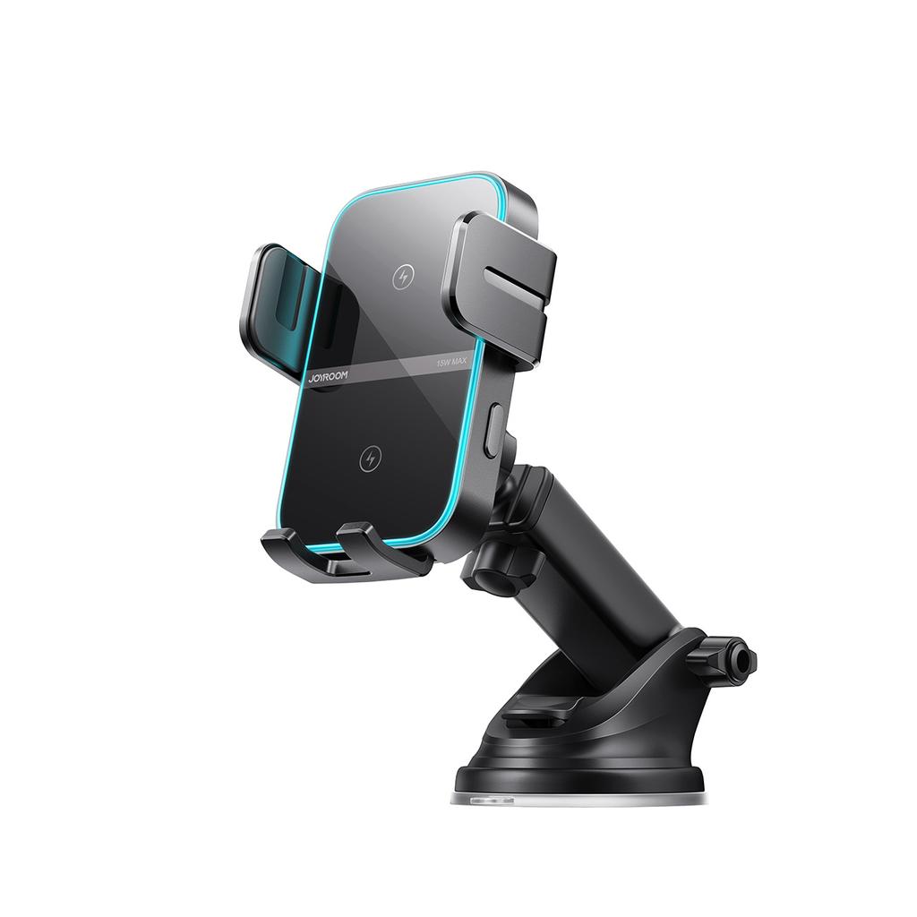 Black dashboard phone holder with inductive charger