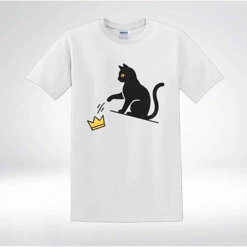 Funny Cat Knocking Crown Anti King Humor Minimalist Graphic T-Shirt