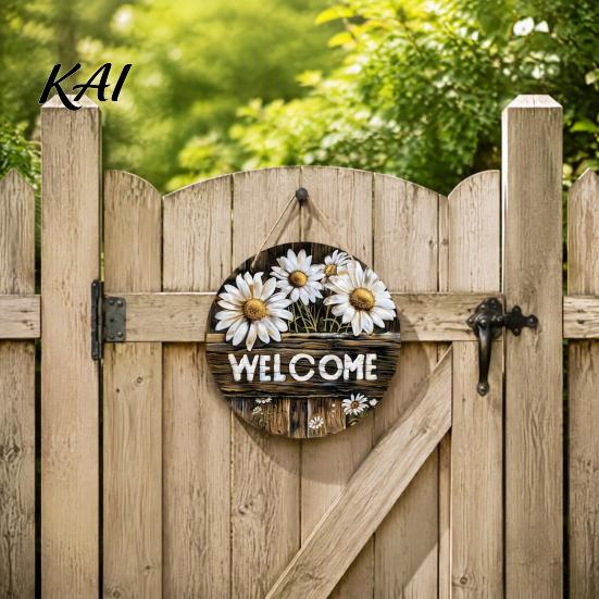 Wooden Sign Gift for Friends Daisy Welcome Front Door, Rustic Farmhouse Hanging Wall Decor Ornament Living Room with Hemp Rope, Wood Plaque