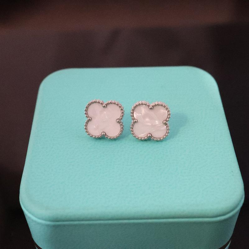 18K Gold Plated Mother-of-Pearl Four-Leaf Clover Jewelry Set: Bracelet, Necklace, Ring, Stud Earrings