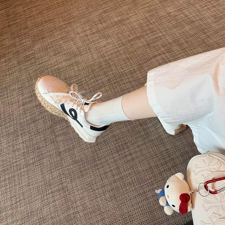 Коровья кожа виноградная мать 6см увеличение внутренней высоты обувь универсальная контрастный цвет шнуровка платформа повседневные спортивные тренировочные ботинки женские кеды