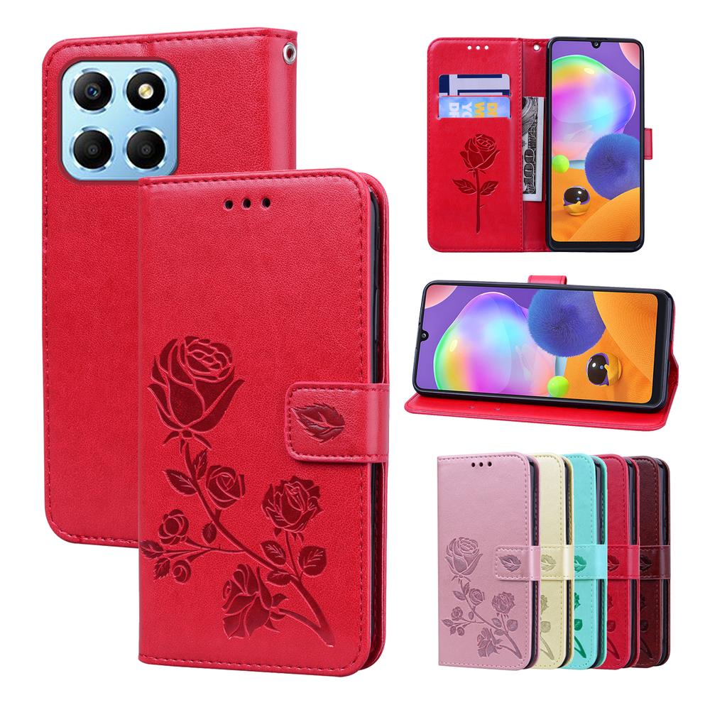 Women Wallet Flip Case Rose Flower Leather Phone Cover +Card Money Slot For HONOR X5 X6 X6A X7 X7A X8 X8A X9b X9a 5G Magic 4 5 Lite