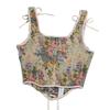 Женский сексуальный бюстье-корсет, топ с люверсами на шнуровке с цветочным принтом, укороченный топ с эффектом пуш-ап, винтажный топ на бретелях, вечерние Клубная одежда, лиф