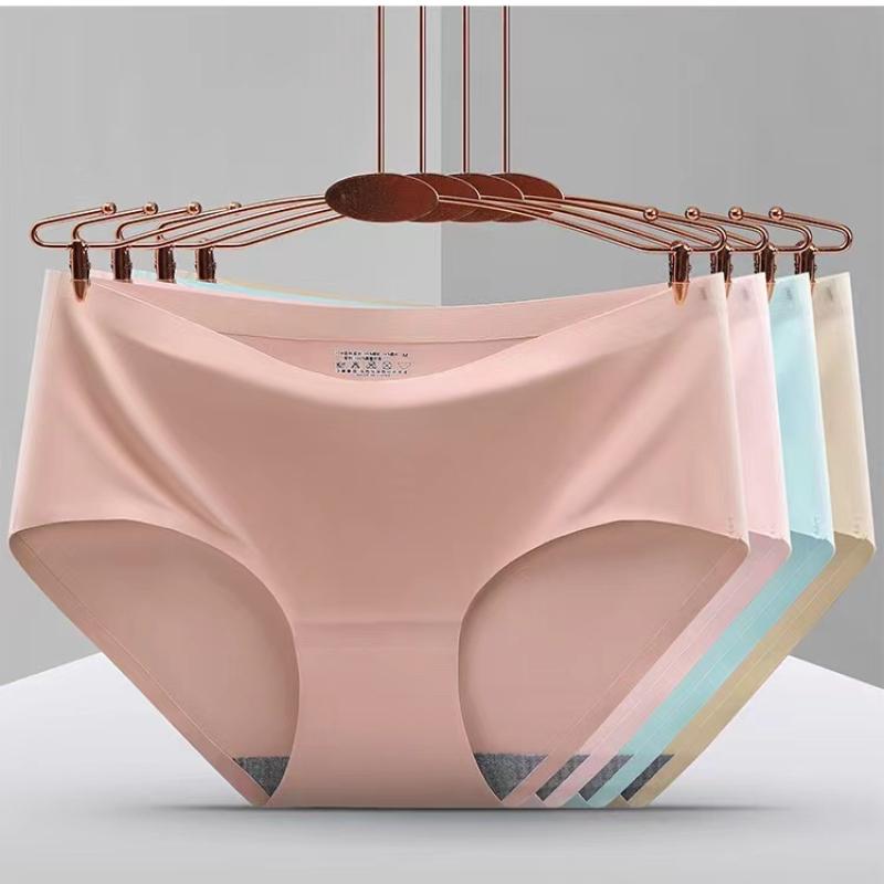Set Seamless Panties Silk Pamty Mid Waist Underwear Comfort Underpants Solid Invisible Briefs Female Lingerie