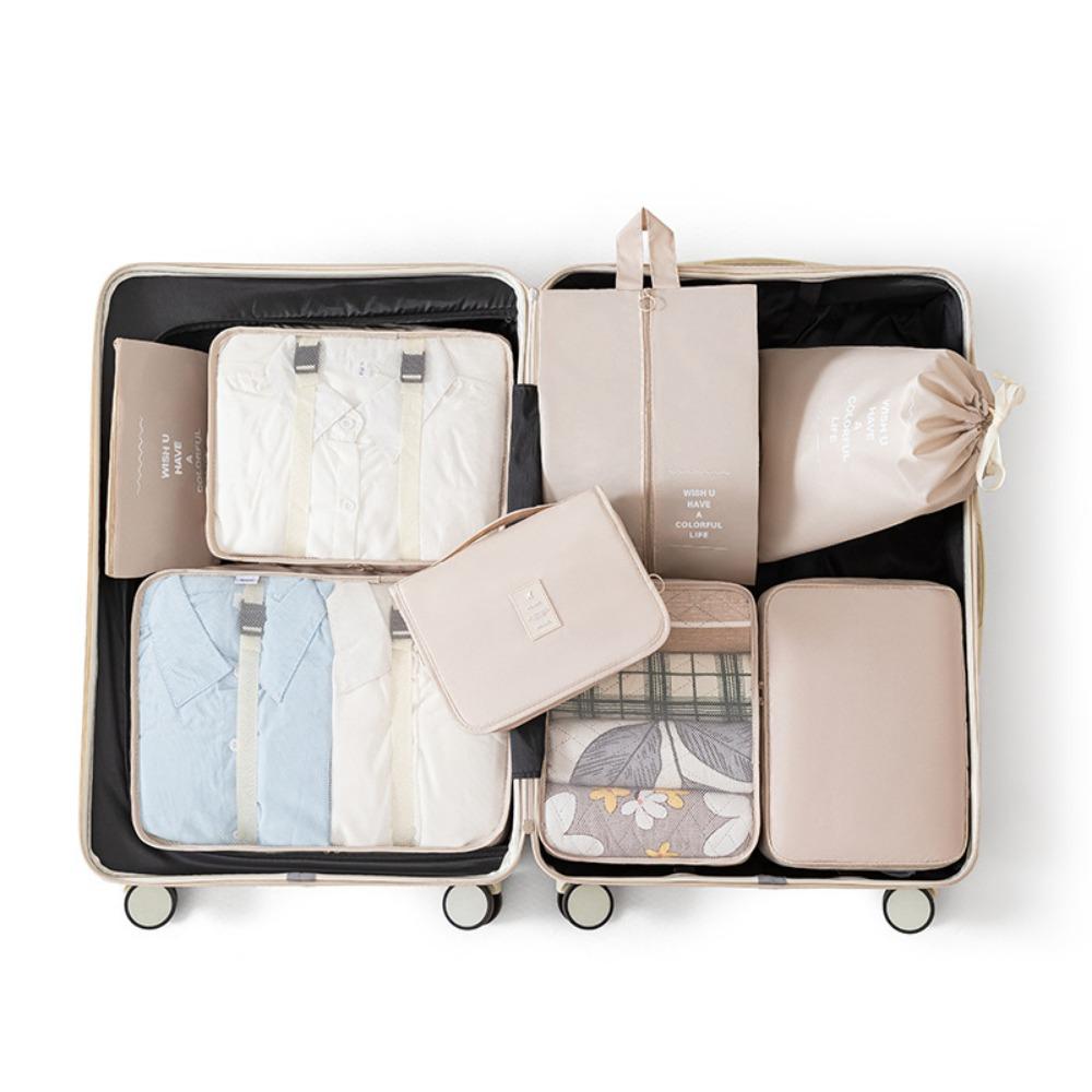 Набор из 8 складных дорожных органайзеров Водонепроницаемые Большой вместимости Упаковочные кубики для чемодана Разных размеров с ручкой Сумка-чехол для чемодана