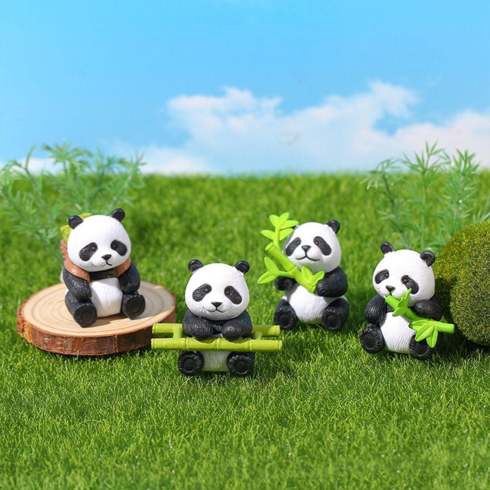 8pcs Cartoon Miniature Panda Figurines Resin Animal Statues Micro Landscapes Panda Ornament  Desktop