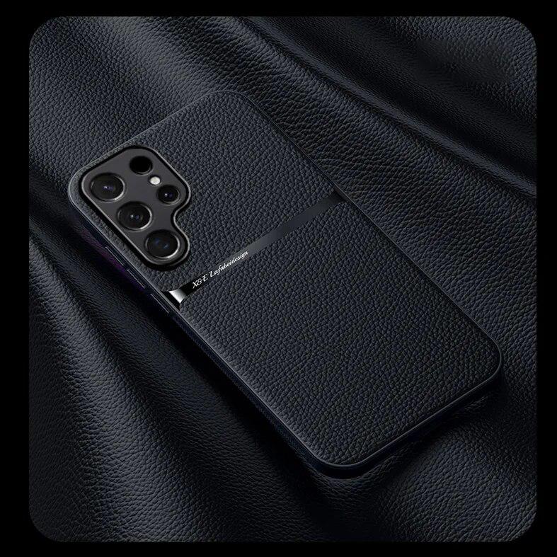 Бизнес Кожаные Мягкие Чехлы Для Телефона Для Samsung S26 Ultra S25 Plus S23 S22 S21 S20 FE S25 Ultra Автомобильный Магнитный Держатель Защитная Крышка
