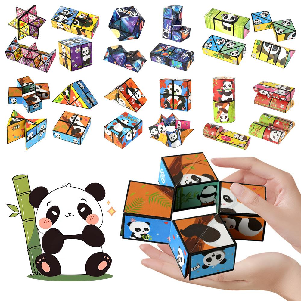 Panda Infinite Magic Cube Flipping Decompress Puzzle Three-Dimensional Small Toy Hand Flip Puzzle Anti Stress Shape Shifting Box