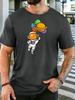 Unisex Crew Neck Tee Astronaut With Planet Balloons Cute Cartoon Print Short Sleeve Top Summer Loose Soft Casual Basic Daily Wear