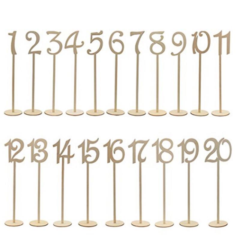 1-10 Numbers Wooden Table Stick Cards Set with Base Wedding Party Decor Stand