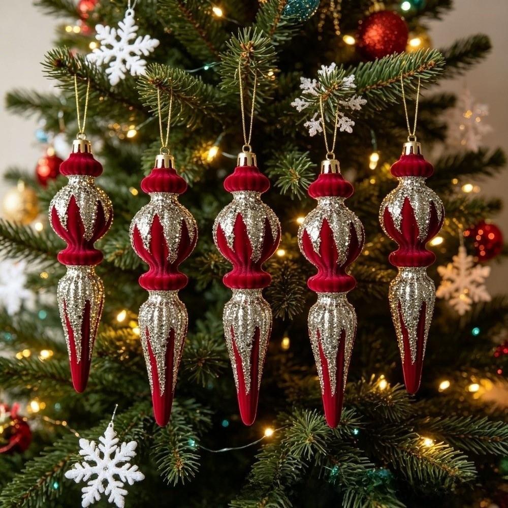 Ice Cone Xmas Tree Hanging Pendant Flocked Xmas Baubles Christmas Tree Decorations