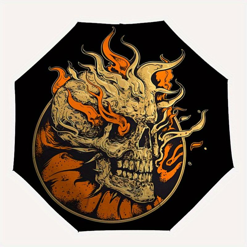1pc Skull Flames Automatic Open 8-Rib Windproof Umbrella, Travel & Commuting, Suitable for All Seasons