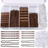 Hair Pins Kit Buns Brown U Shape Pins Hair Ties Set Easy Storage Metal Clips Hairpin Storage Box Weddings Parties Daily Wear