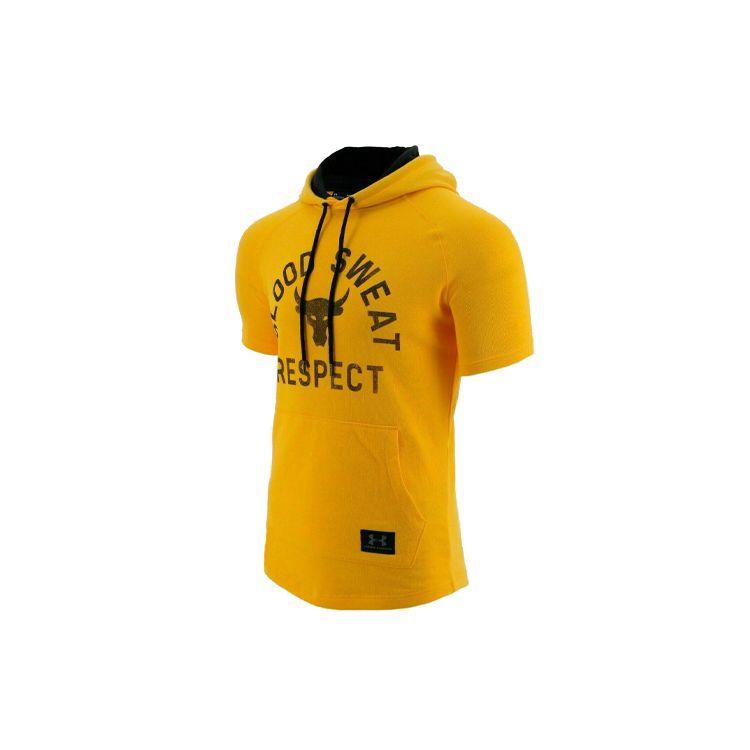 Under Armour Project Rock Hooded Sports T-Shirt Men Tops Yellow 1326409-750