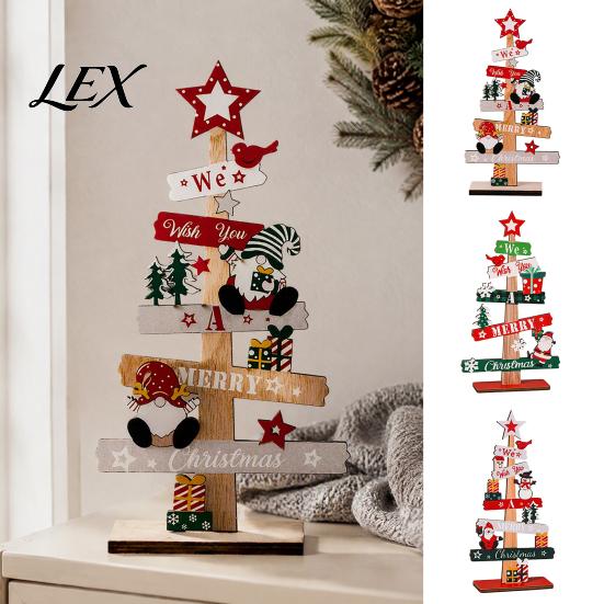 Creative Christmas Tree Decorations Ornament, Wooden Letter Sign Decorative Charming Xmas Tabletop Ornaments Compact Stable Party Supplies for Holiday