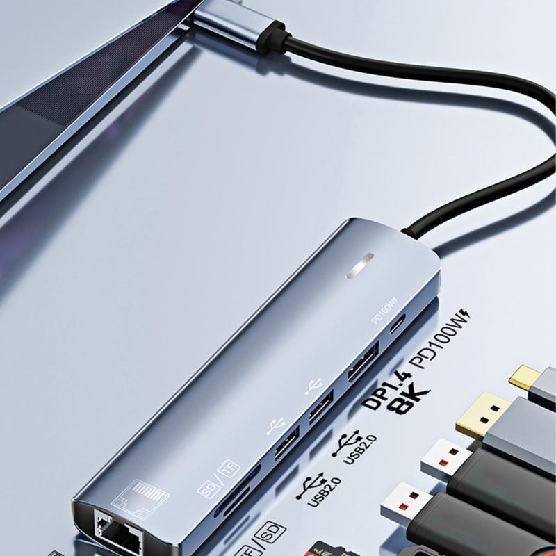 Устройство расширения 7-в-1 USB Type C с поддержкой 60 Гц, PD100W зарядкой, портом RJ45 и кардридером для ноутбука
