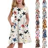 Children's Round-Neck Short-Sleeved Princess Dress Fashionable And Casual Pocket Girl Independence Day Dress