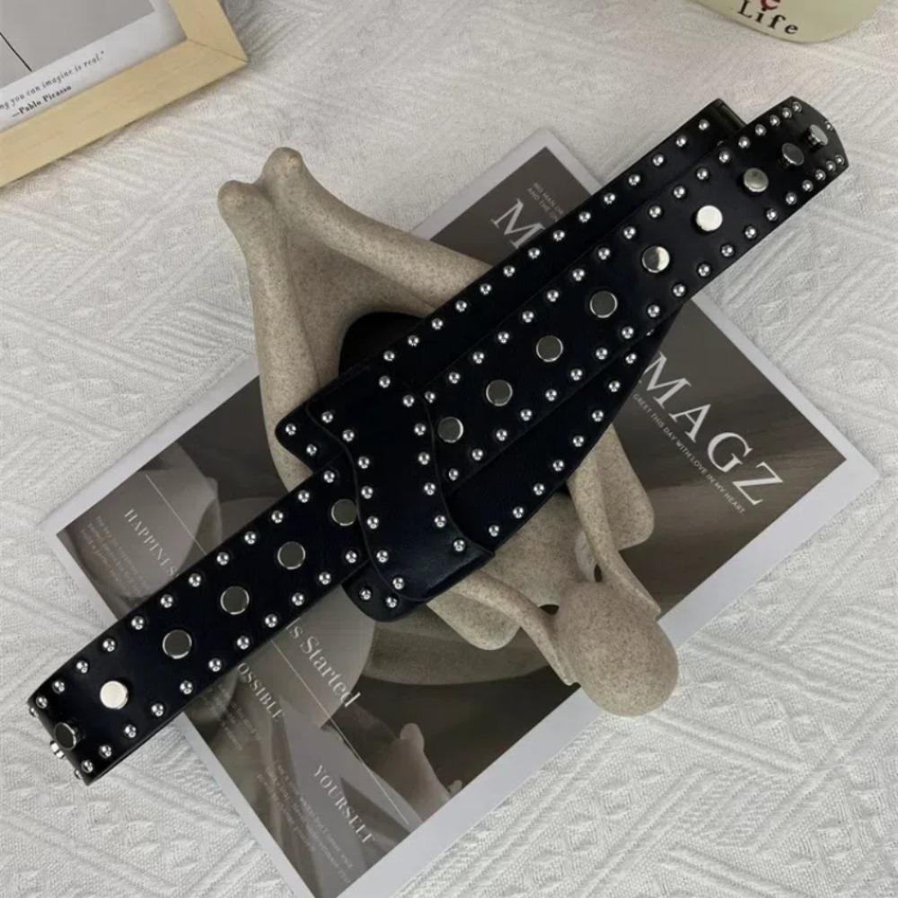 Y2K Rivet Waistband Harajuku PU Leather Belt Streetwear Wide Waistband Clothing Accessories