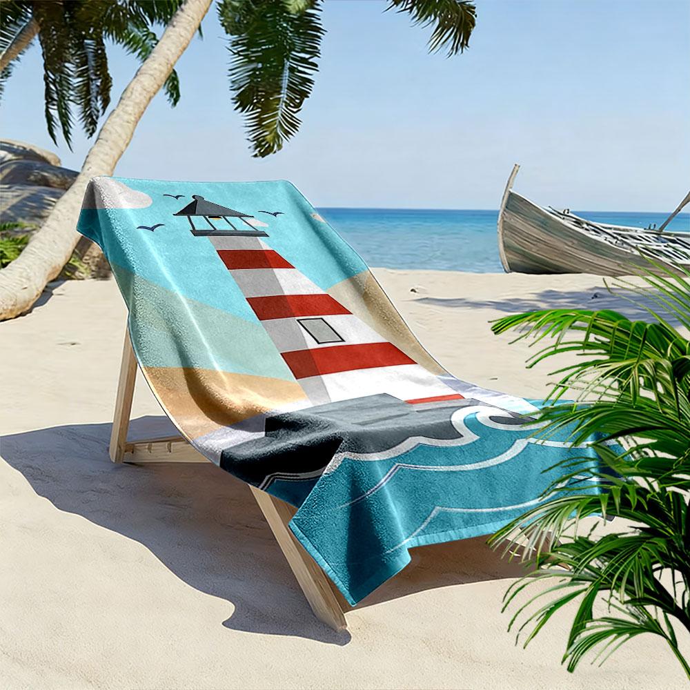 Lighthouse and Ocean Waves Towel A must-have beach towel for beach travel
