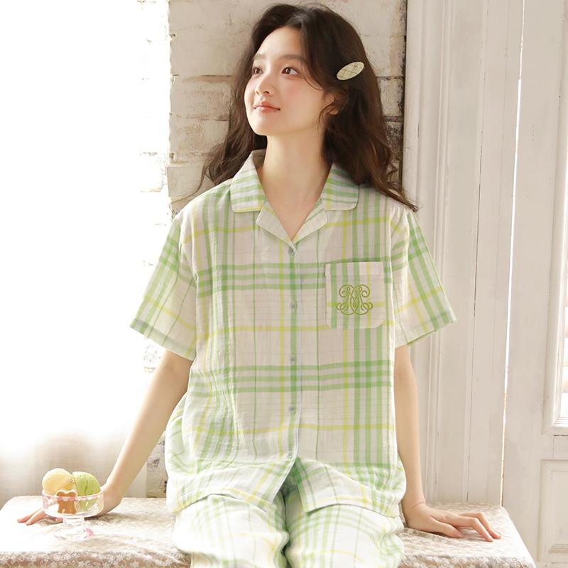 Cotton women's short sleeved seven quarter pants home suit set