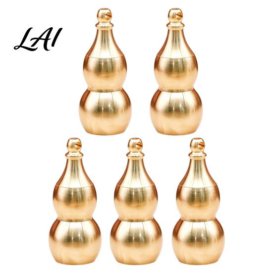 Decorative Gourd Ornament Brass Keychain Feng Shui Luck Charm Portable Pill Box for Travel Airtight Fob Waterproof Metal Medicine Container,