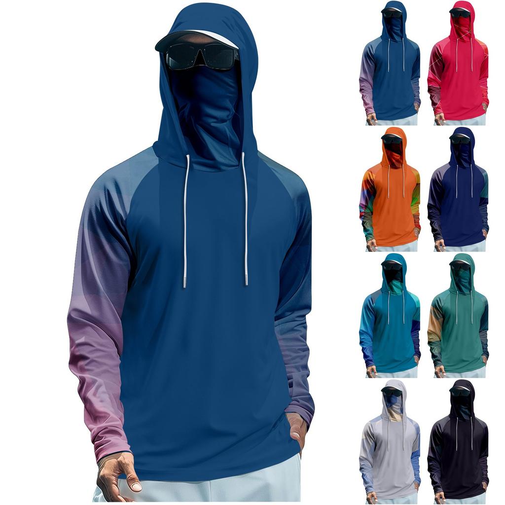 Men's Performance Fishing Raglan Hoodie - UPF 50+ UV Long Sleeve Sun-protective Shirt With Mesh Visor