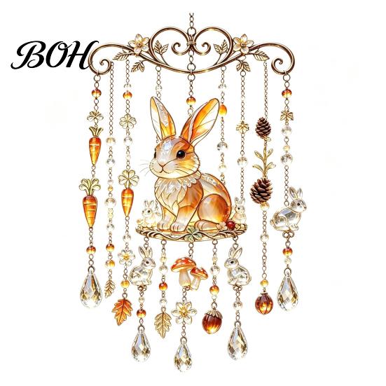 Outdoor Patio Wind Spinners Fall Animal Chime Suncatcher, Stained Acrylic Fox Rabbit Hanging Suncatcher Unique Garden Art Gifts with Prism Drops,