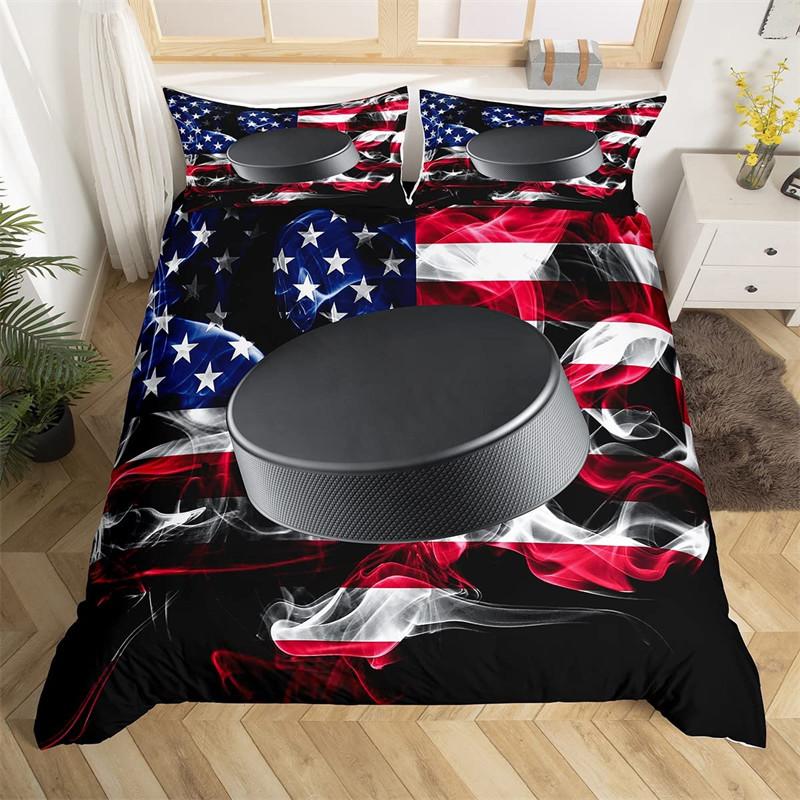Ice Hockey Duvet Cover Hockey Player Bedding Set Winter Sports Event Comforter Cover Twin Full For Kids Boys Girls Bedroom Decor