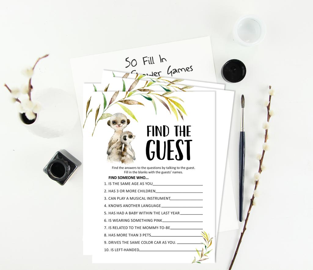 Inkdotpot Игровой набор Baby Shower из 50 игр BabyA AlphabetA ABCA Игра Meerkat Baby Gender Neutral Party