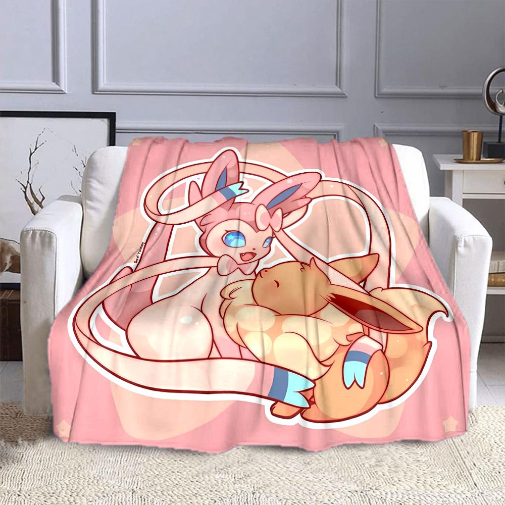 Cute Sylveon Eevee Pink Blanket for Couch or Bed - 3D Pattern Decor Blanket - Cozy Soft Fuzzy Blankets Suitable for All Seasons