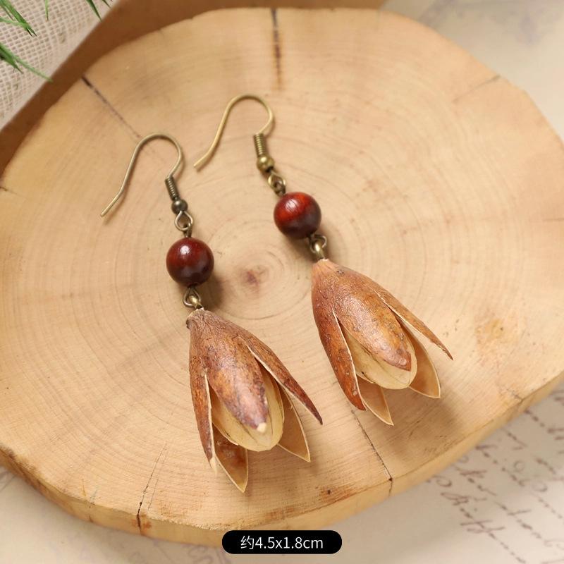 Оригинальные серьги Mori Plant Fruit, натуральные желуди, ручная работа, ретро-женские длинные серьги, этнический стиль, литературная и традиционная китайская медицина